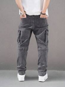 Manfinity Hypemode Men's Casual Cargo Pocket Straight Leg Versatile Denim Jeans - Dark Grey - View 2