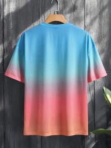 Manfinity Chillmode 年轻男士渐变色棕榈树和字母图案 T 恤，街头风格 - 彩色 - 查看 2