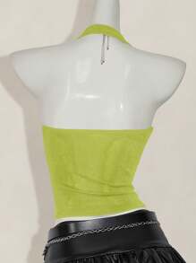 SHEIN ICON Canotta casual con scollo a V profondo e collo annodato, di moda per l'estate