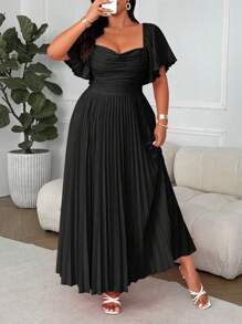 EMERY ROSE Große Größen Kleid mit quadratischem Ausschnitt, Herzausschnitt, Rüschenärmel, plissiertem A-Linien-Schnitt, vintage elegant für Frühling/Sommer, Urlaub, Hochzeitsgast, Party, Frauen