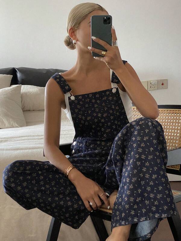 DAZY Women's Casual Loose Denim Strap Jumpsuit And Bib Pants, Summer