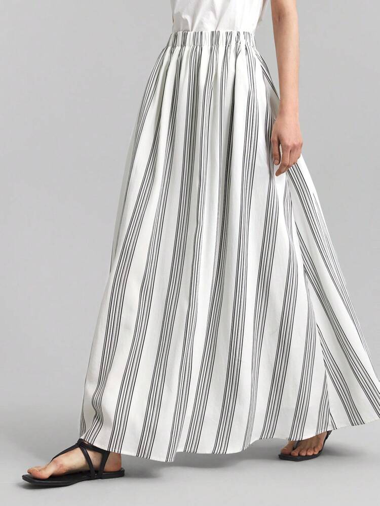 Linen-Blend Striped Skirt, Suitable For Music Festivals, Concerts, Country Music Events, Women's Music Performance, Spring, Summer Fashion