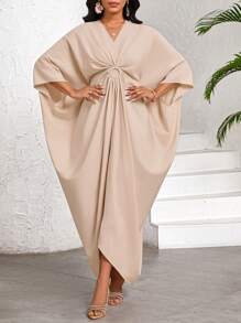 SHEIN Lady 女士休闲宽松蝙蝠袖连衣裙，纯色，适合度假装 女士波西米亚风/波西米亚风/波西米亚风女装