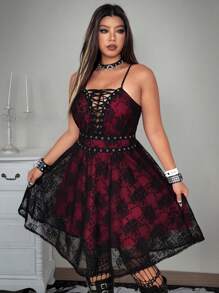 Whyspr Grunge Punk Rave Plus Size Dresses - Red - View 8