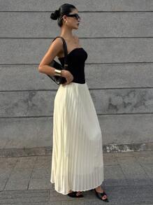 DAZY Đầm nữ mùa hè không dây vai, bèo nhún, phối màu, kiểu dáng thường ngày. - Đen và trắng - Xem 3