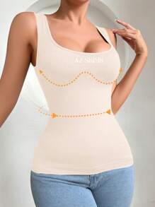 NudeFit 1 件女士无缝舒适 U 领宽肩带长背心 - 杏色 - 查看 3