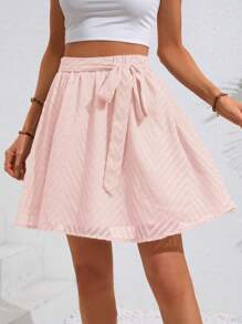 Breezaya Summer Vacation Casual Solid Color Textured Skirt - Baby Pink - View 3