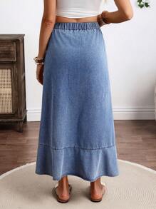 Breezaya Women's Summer Casual Ruffle Hem Slit Denim Mini Skirt - Blue - View 2
