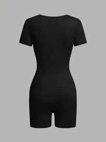 SHEIN EZwear 4 件套女士圆领短袖短款连体裤套装，休闲紧身，适合夏季 - 彩色 - 查看 4