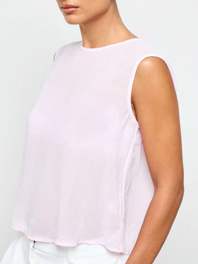 Elegant Modern Sheer Mesh Panel Layered Design Tank Top