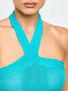 AiiRZ Ribbed Semi Sheer Knit Maxi Dress - Green - View 3