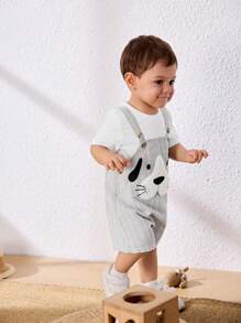 Cozy Pixies Baby Boy Cartoon Animal Print Bib & Overalls, Casual & Versatile