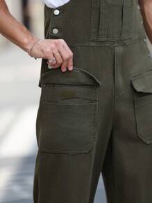 Manfinity Homme Men's Casual Denim Bib Overall With Pockets, For Daily Wear - Army Green - View 7