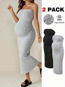 SHEIN Maternity Summer Casual Strapless Dress Summer Clothes Maternity Summer Dress - Multicolor - View 16