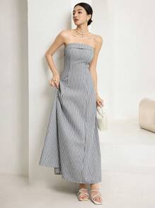 Heiryn Vestido casual sin tirantes de mujer con rayas y cintura ajustada, para el verano