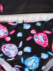 2pcs/Set Girls Turtle Print Swimsuit, Includes Turtle Print Tankini Top And Turtle Print Swimshorts, Suitable For Beach Vacation