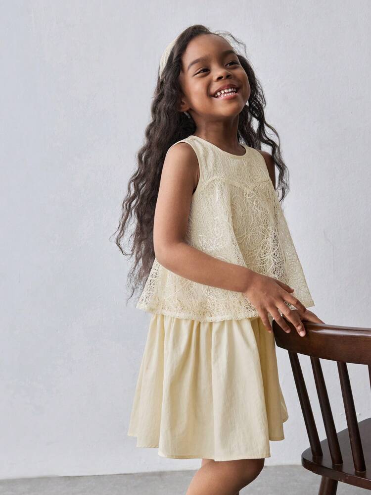 Young Girl Loose Casual Hollow Out Patchwork Knitted Sleeveless Dress
