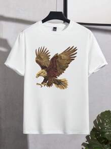 Manfinity LEGND Men's Eagle Print Round Neck Short Sleeve Casual Loose T-Shirt, Summer - White - View 3