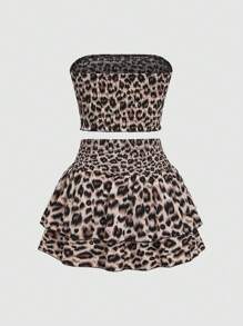 SHEIN PETITE Women Leopard Two Pieces Outfits For Daily Wear - Multicolor - View 2
