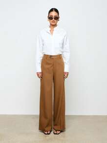 AiiRZ Women High Waisted Wide Leg Formal Suit Pants - Brown - View 3