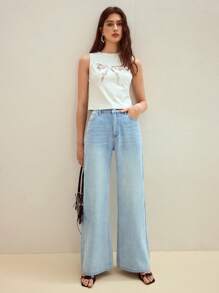 MOTF STUDIO 水钻装饰高街喇叭牛仔裤 - 藍色 - 查看 6