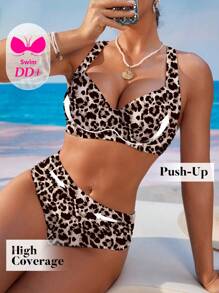 Voyashape DD+ Cup Size Sexy Leopard Print Push Up Underwire Bikini Set For Summer Beach Vacation - Multicolor - View 5