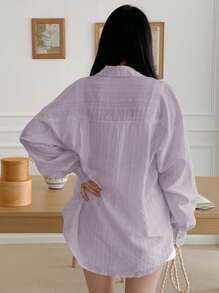 DAZY Women's Casual Business Style Loose Fit Solid Color Long Sleeve Collared Blouse