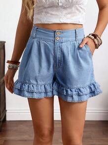 EMERY ROSE 女式夏季休闲荷叶边牛仔短裤