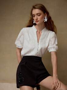 MOTF PREMIUM CONTRAST SEQUIN PRESS CREASE SHORTS - Black - View 4