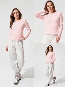 GLOWMODE Tee Time Essential Hip Length Long-Sleeve Active Top Daily Casual Machine Washable - Baby Pink - View 6