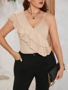 SHEIN Privé Top de damă cu decolteu în V, culoare solidă, mărime plus, la modă pentru vară