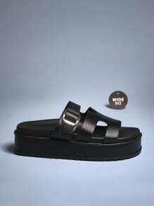 SHUZIA Wide-Fit Women Platform Slip-On Sandals With Comfortable Molded Footbed And Dressy Adjustable Buckle Strap