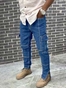 Manfinity Roughcore Men Cargo Jeans - Dark Wash - View 3