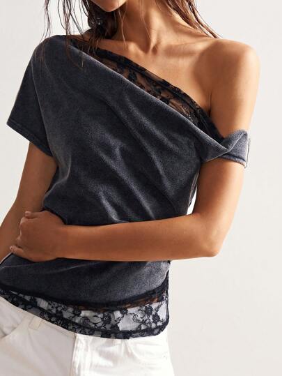 Bohemela Boho Style Summer Lace Splicing Slash Neck Fitted Cropped Women Blouse