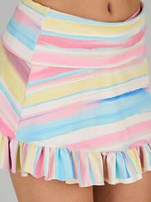 COUREZ Quần bơi ngắn kẻ sọc viền bèo nhún / Trang phục đi biển mùa hè / Phong cách Y2K / Phong cách vintage thường ngày - Nhiều màu - Xem 6