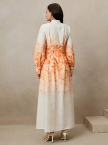 Anewsta Women Floral Embroidery Cardigan With Belt Long Elegant Dress, Spring Outfits - Orange - View 2