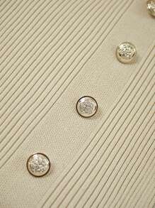 Franclia Women's Elegant Fitted Round Neck Short Sleeve Decorative Button Knit Dress, Summer - Khaki - View 6