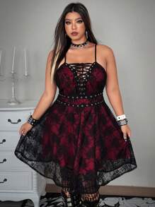 Whyspr Grunge Punk Rave Plus Size Dresses - Red - View 6