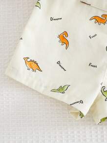 Cozy Pixies 2pcs/Set Baby Boy Soft Knit Cartoon Dinosaur Print Short Sleeve T-Shirt And Bib Shorts Set - Multicolor - View 9