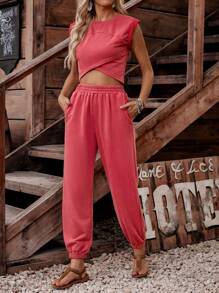 LanaWest 女士日常两件套服装 - 乾枯玫瑰色 - 查看 5