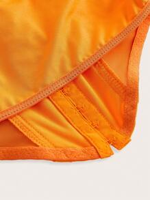 Sweetina White Corset Hook And Eye Front Mesh Insert Cami Top - Coral Orange - View 4