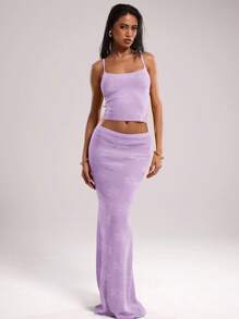 SHEIN BAE Falda-suéter elegante y extra larga con estampado floral para mujer