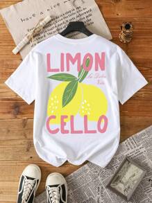 Glissea Camiseta de mujer de manga corta y cuello redondo con estampado de limón, diseño minimalista para uso diario