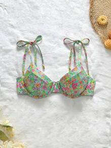 Swim Mod 1pc Women Summer Holiday Random Print Halter Push-Up Underwire Bikini Top - Multicolor - View 3