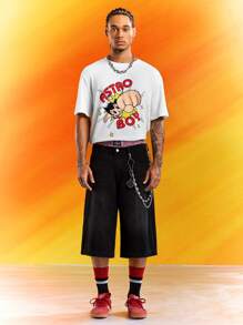 Astro Boy X SHEIN Men's Cartoon And Letter Graphic Round Neck Casual Short Sleeve T-Shirt Tee - White - View 3