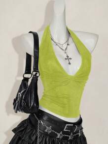 SHEIN ICON Canotta casual con scollo a V profondo e collo annodato, di moda per l'estate