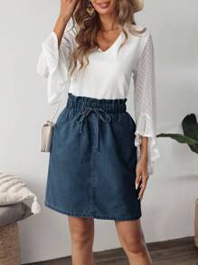 EMERY ROSE Women's Casual Washed High Waisted Denim Mini Skirt