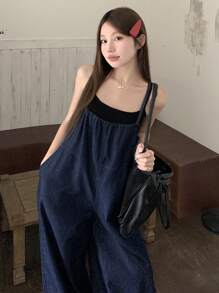 DAZY 女士夏季休闲洗水牛仔背带裤和连体裤 - 藍色 - 查看 6