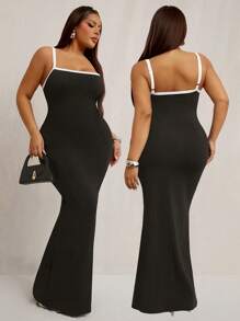 SHEIN SXY Robe-camisole élégante à ourlet de sirène et couleur contrastée pour femme forte. Convient pour les fêtes et le port quotidien