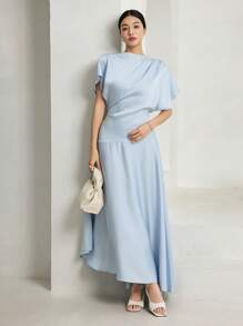 Heiryn 女士优雅纯色蝙蝠袖长裙 - 淺藍色 - 查看 6